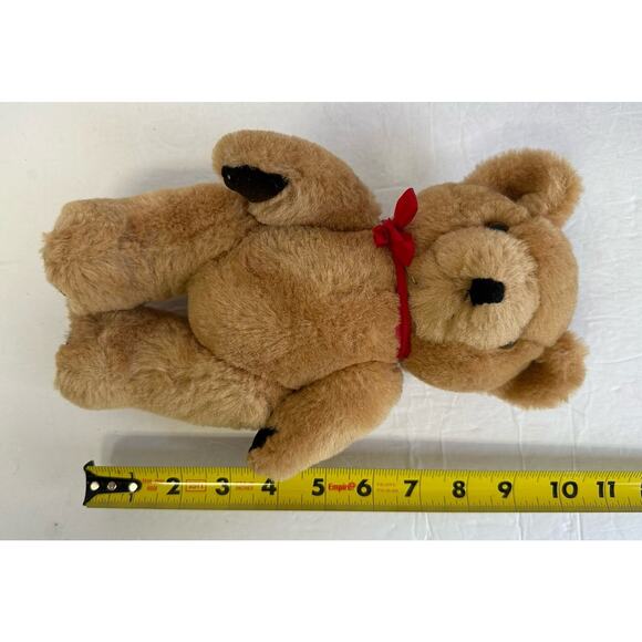 Vintage “Gwentoy” Like Stuffed Poseable Teddy Bear With Red Bow 10” Plush - Picture 2 of 3